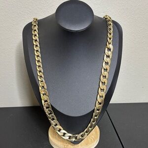 Heavy Cuban Link Long Chain Necklace Gold Tone Statement
